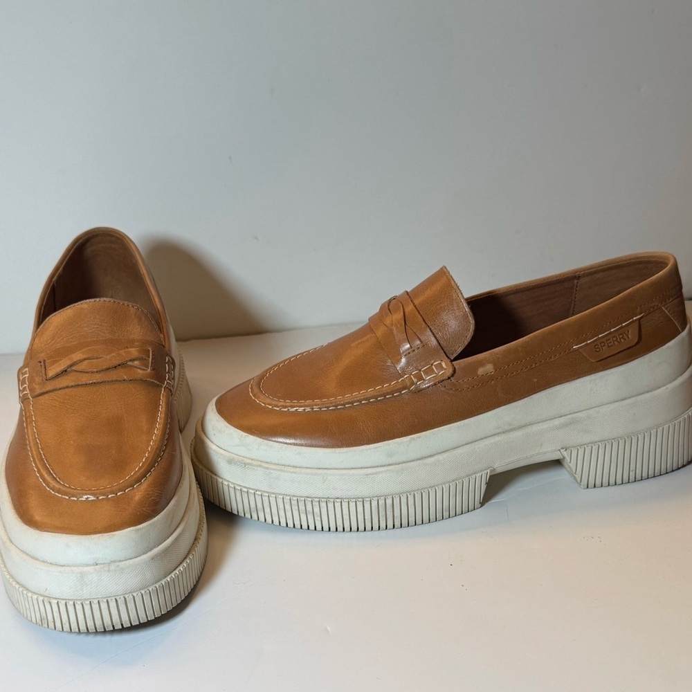 Sperry Brown Loafers with White Platform